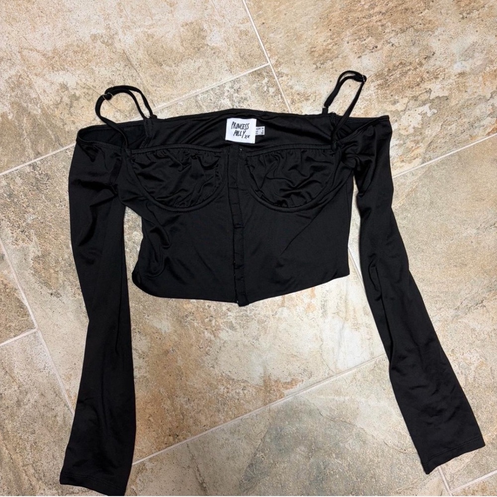 Princess Polly Black Off-Shoulder Crop Top